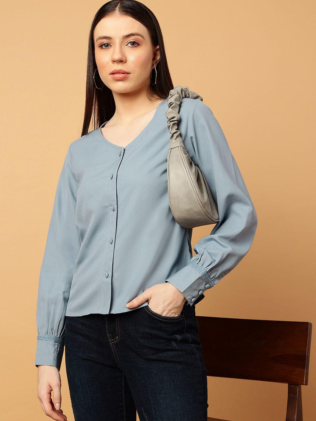mint street v-neck cuffed sleeves shirt style top