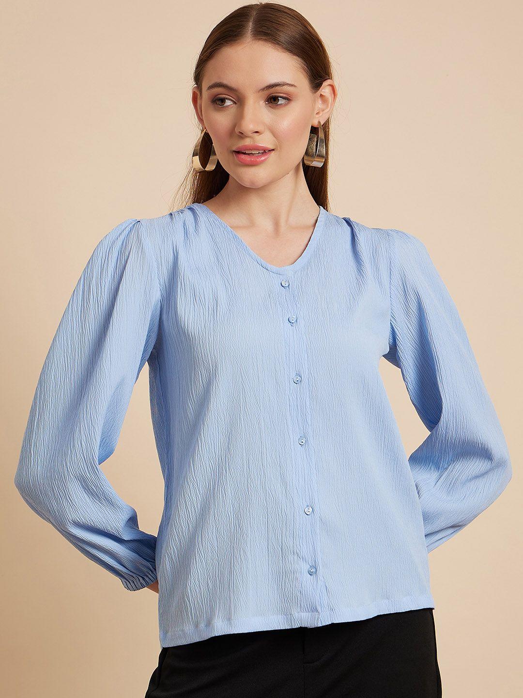 mint street v-neck puff sleeves crepe shirt style top