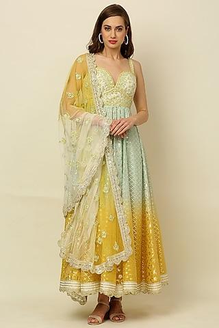 mint & dandelion yellow ombre anarkali set