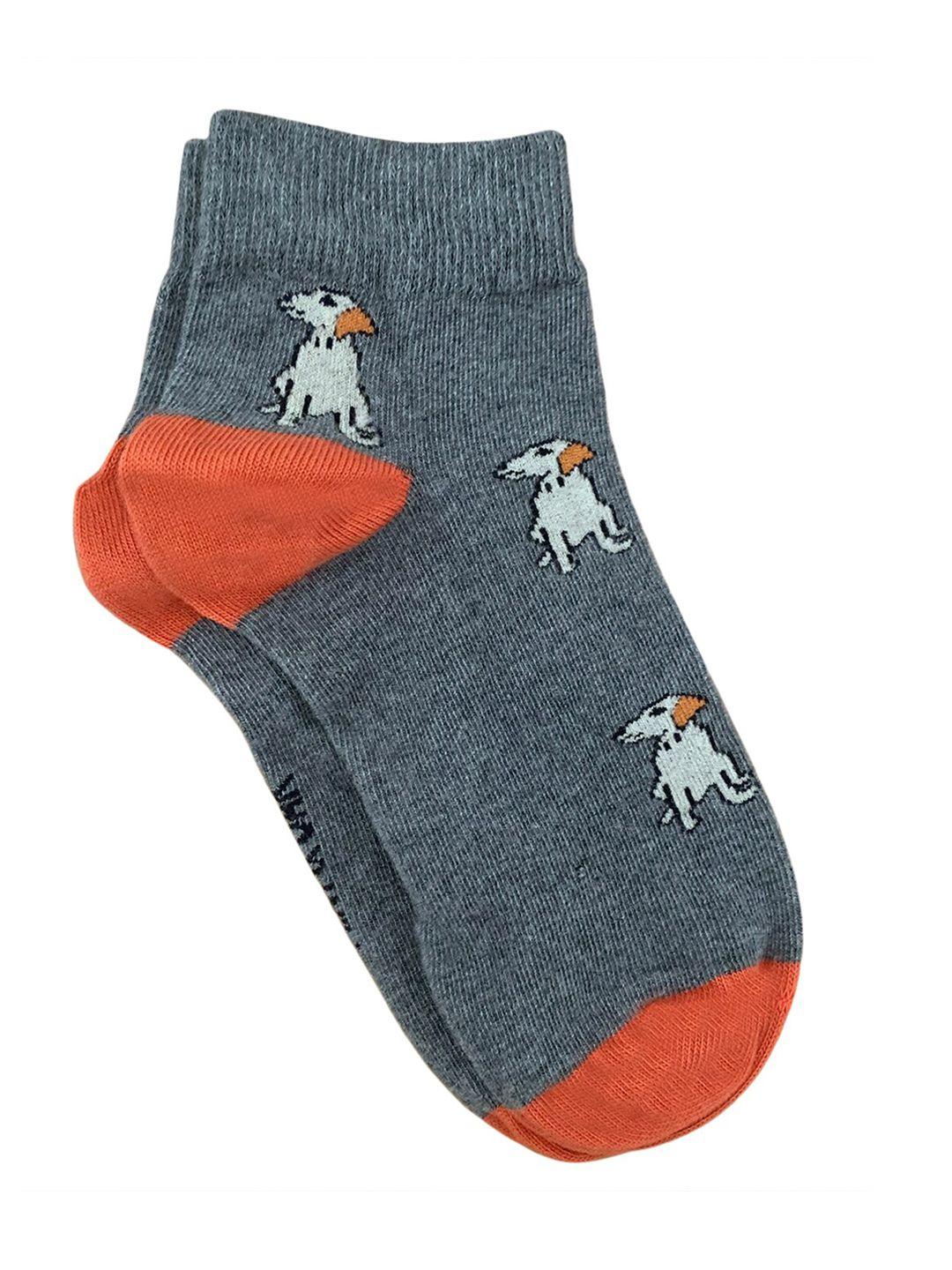 mint & oak men grey melange patterned ankle length socks