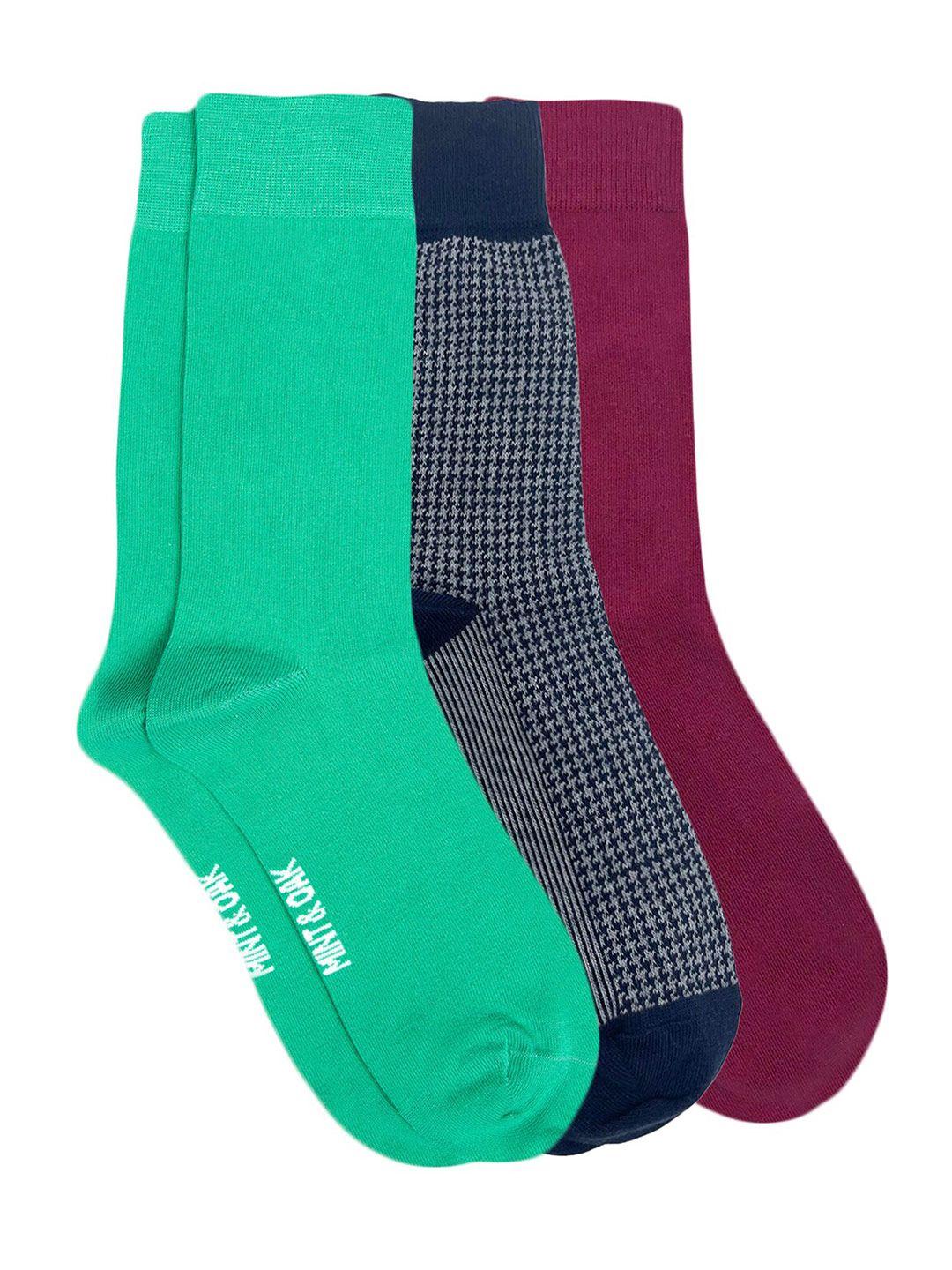 mint & oak men pack of 3 cotton patterned calf-length socks