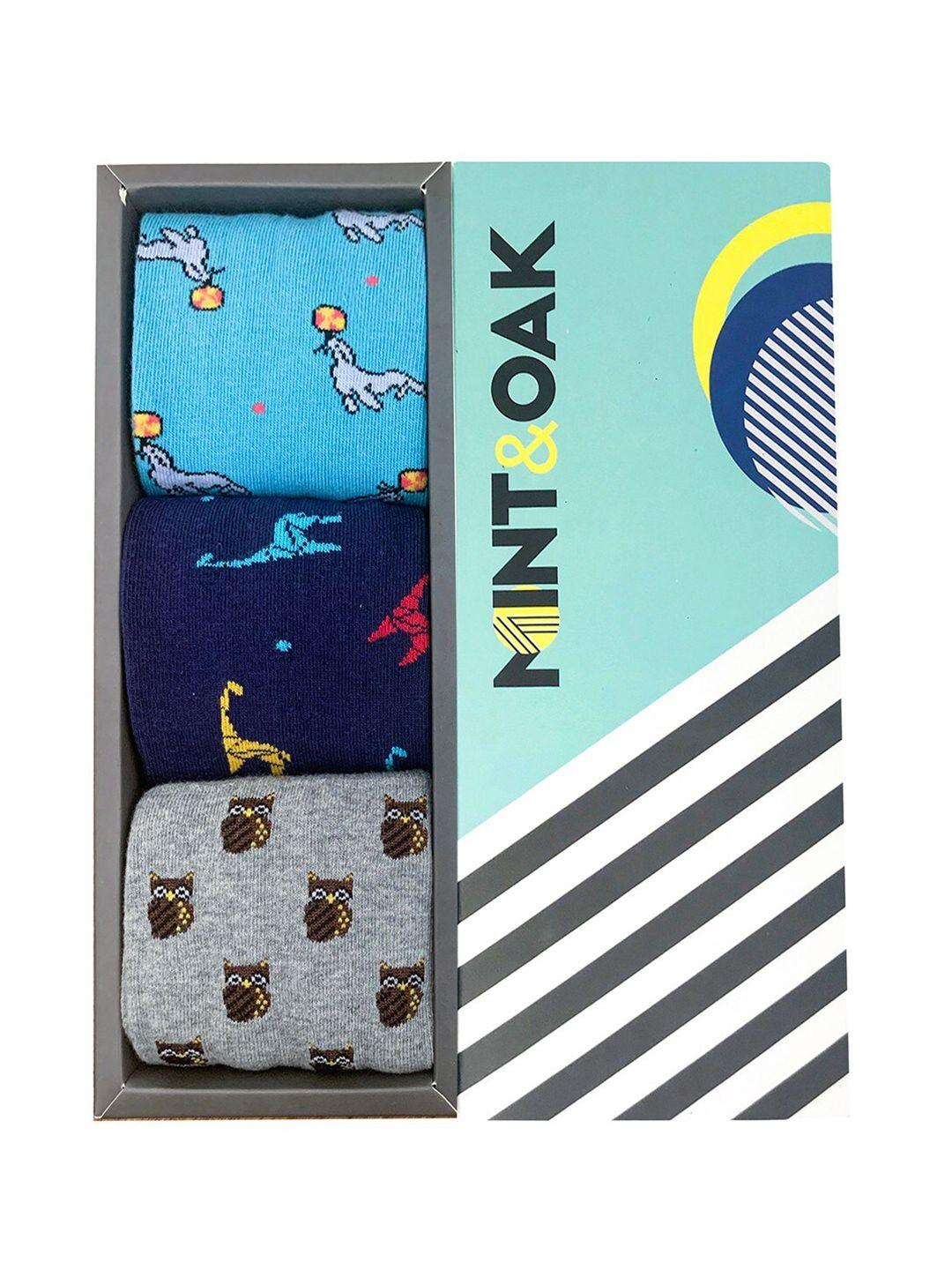 mint & oak men pack of 3 patterned calf-length socks