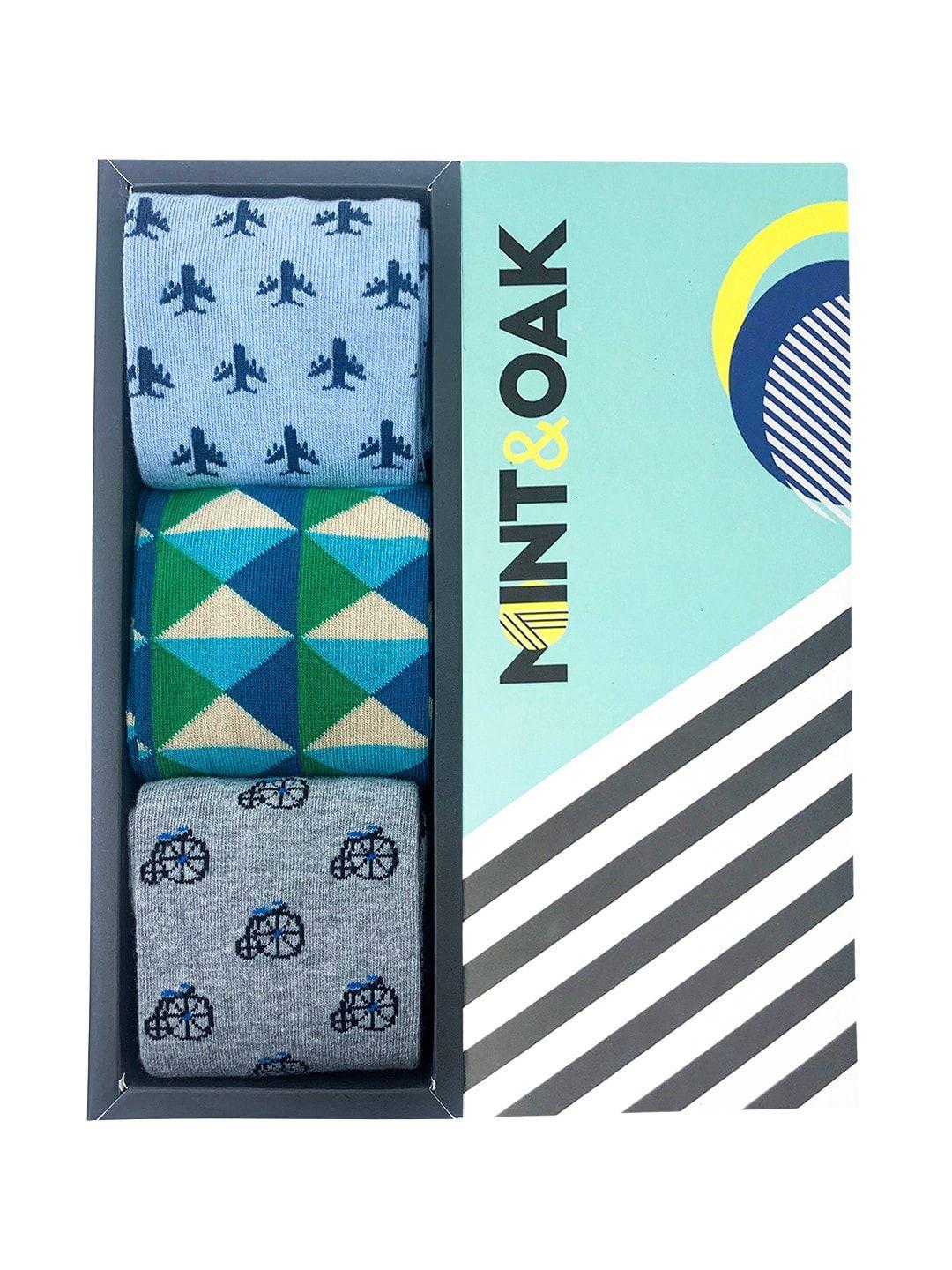 mint & oak men pack of 3 patterned calf-length socks