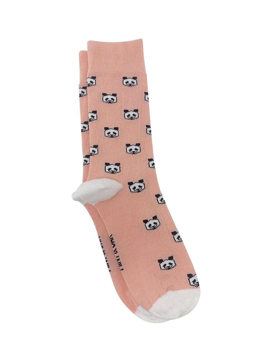 mint & oak men pink & white patterned calf length socks
