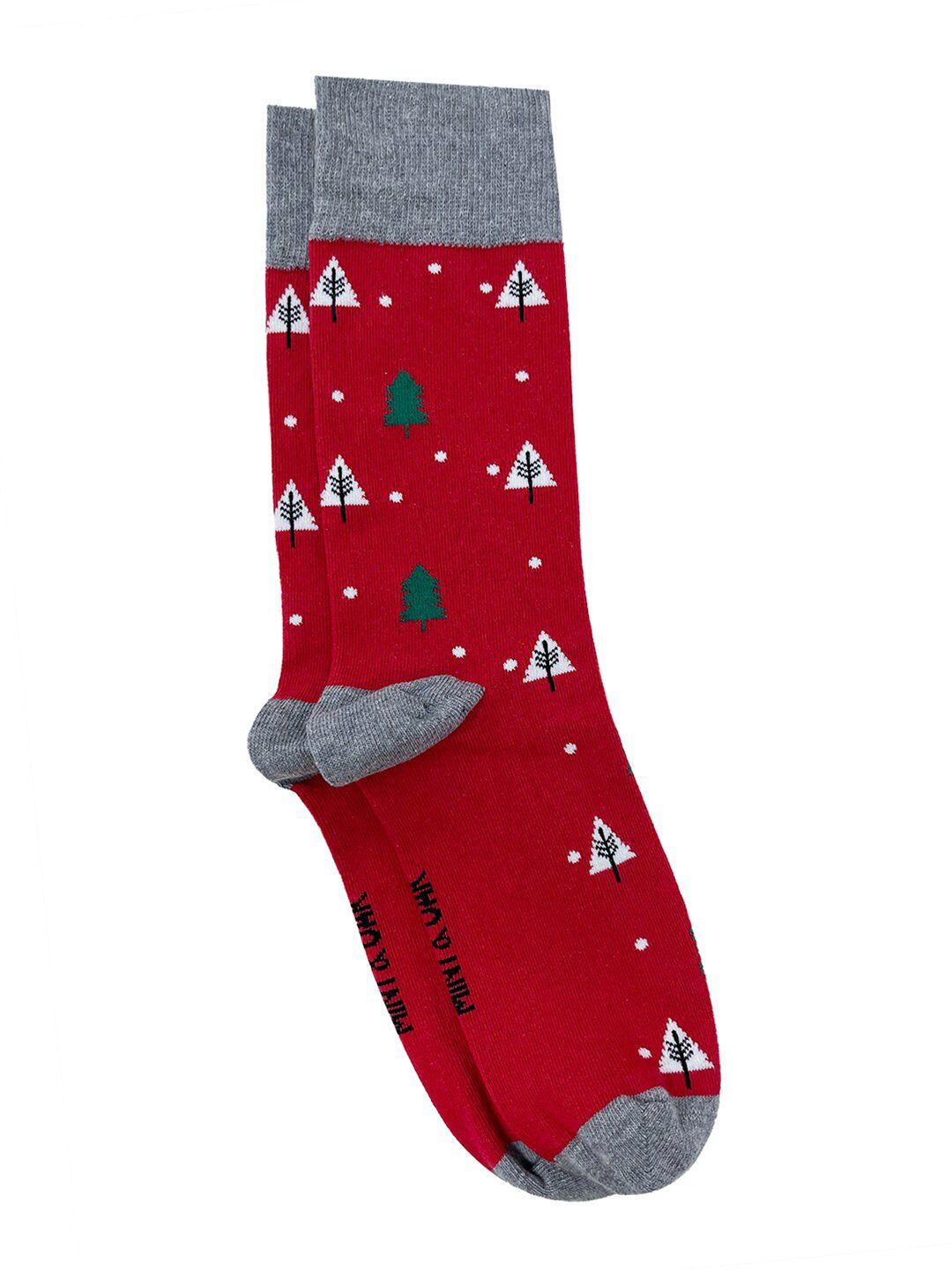 mint & oak men red & grey melange patterned above ankle length socks