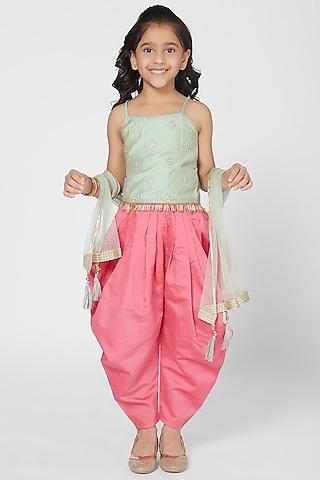 mint & pink dhoti set for girls