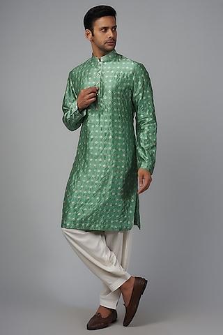 mint banarasi silk kurta set