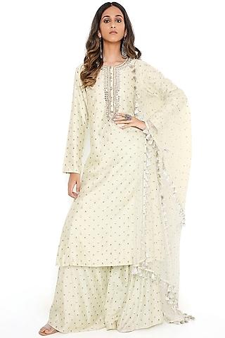 mint bandhani banarasi embroidered kurta set