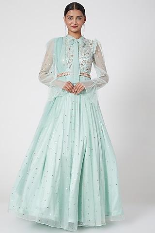 mint blue embroidered anarkali set