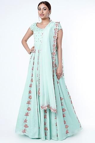 mint blue embroidered kalidar anarkali set