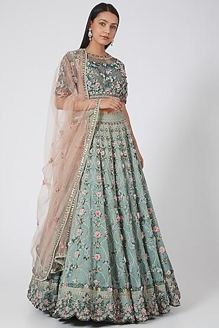 mint blue embroidered lehenga set