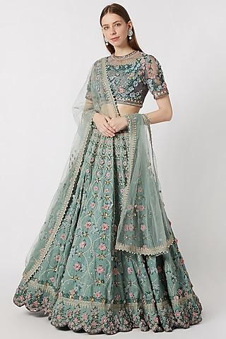 mint blue embroidered lehenga set