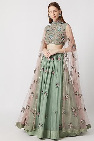 mint blue embroidered lehenga with choli