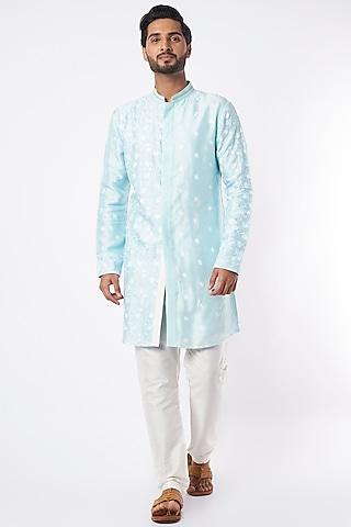 mint blue embroidered shirt kurta set