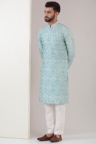 mint blue georgette embroidered chikankari kurta set