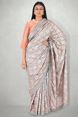 mint blue printed saree