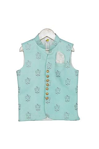 mint blue zari embroidered nehru jacket for boys