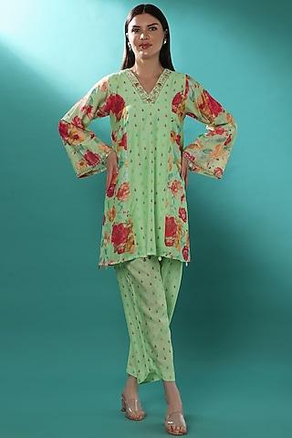 mint chanderi  printed tunic set