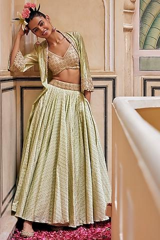 mint chanderi silk & organza silk embroidered cape set