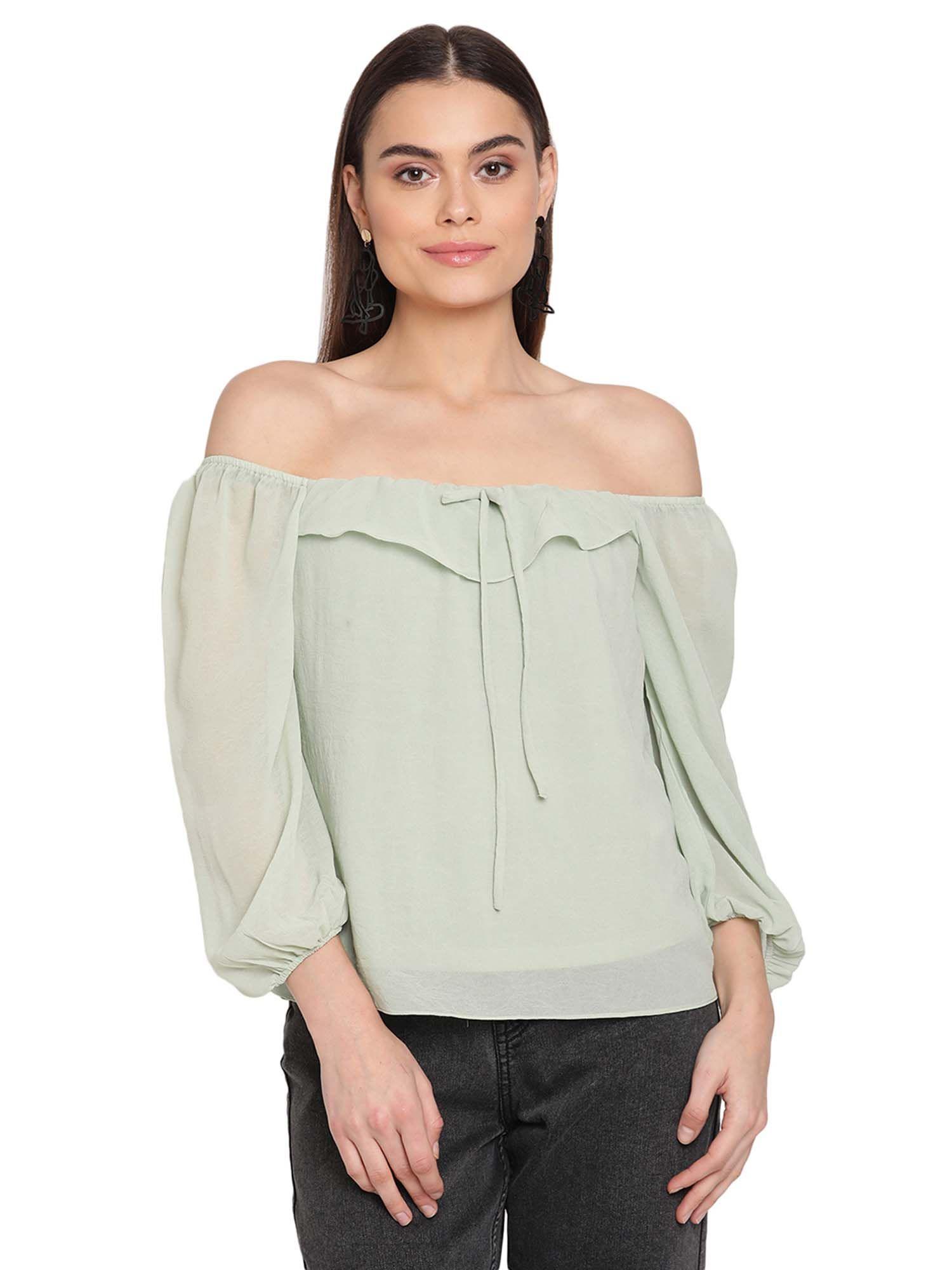 mint color polyester textile top for women