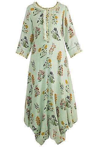 mint embellished printed kurta dress with inner slip