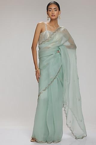 mint embellished saree set