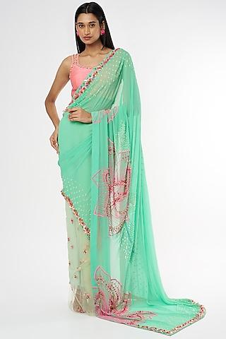 mint embellished saree set