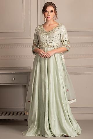 mint embroidered anarkali set