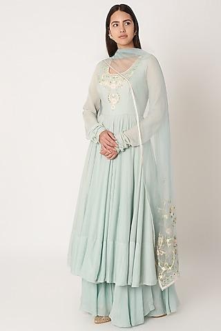 mint embroidered anarkali set