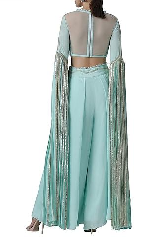 mint embroidered blouse with palazzo pants