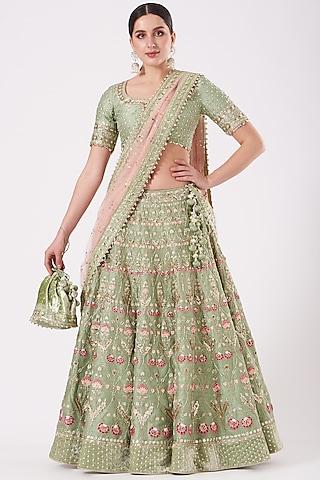 mint embroidered bridal lehenga set