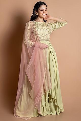 mint embroidered gown with dupatta