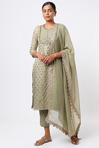 mint embroidered kurta set