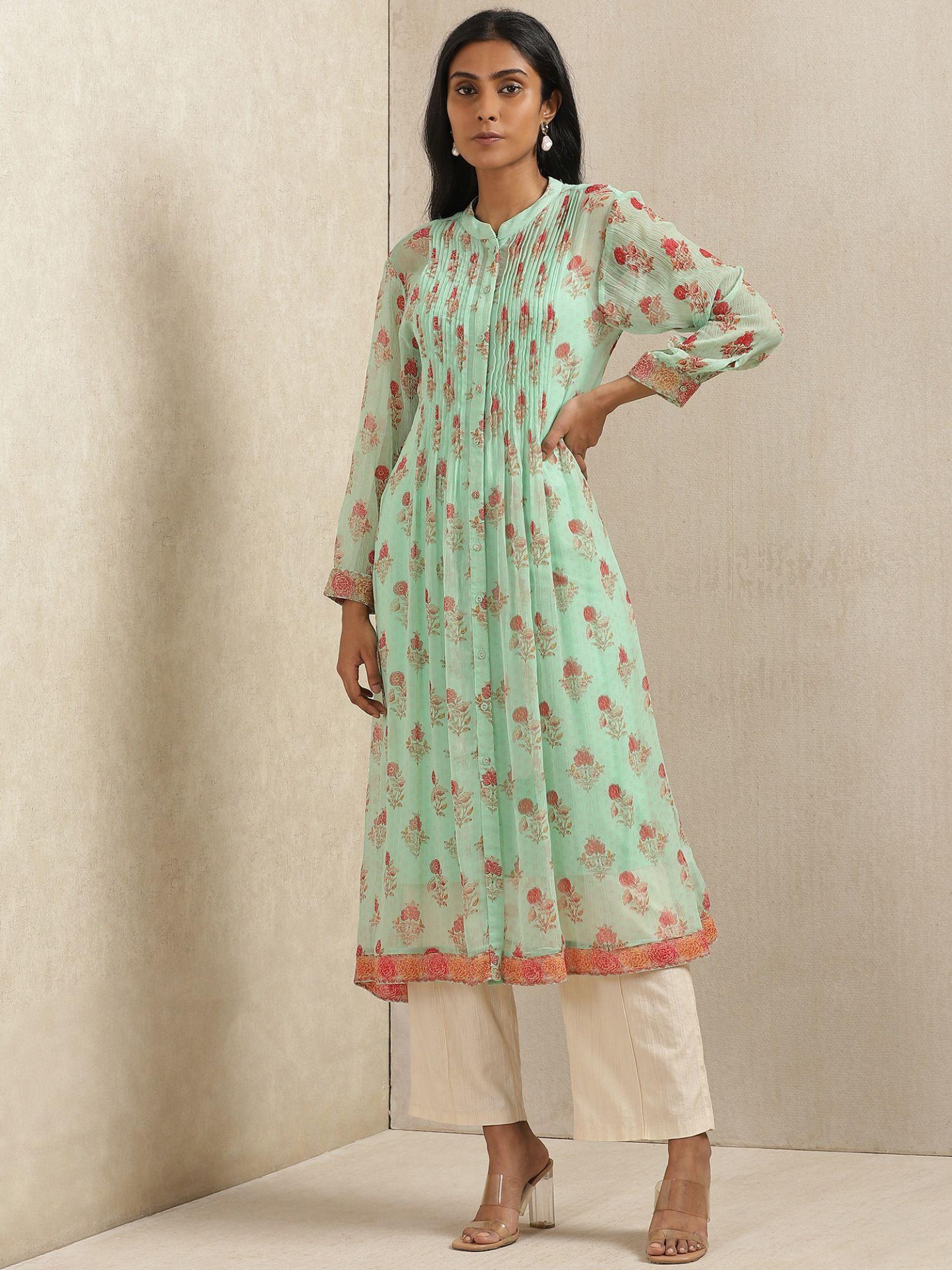 mint floral print kurta with camisole