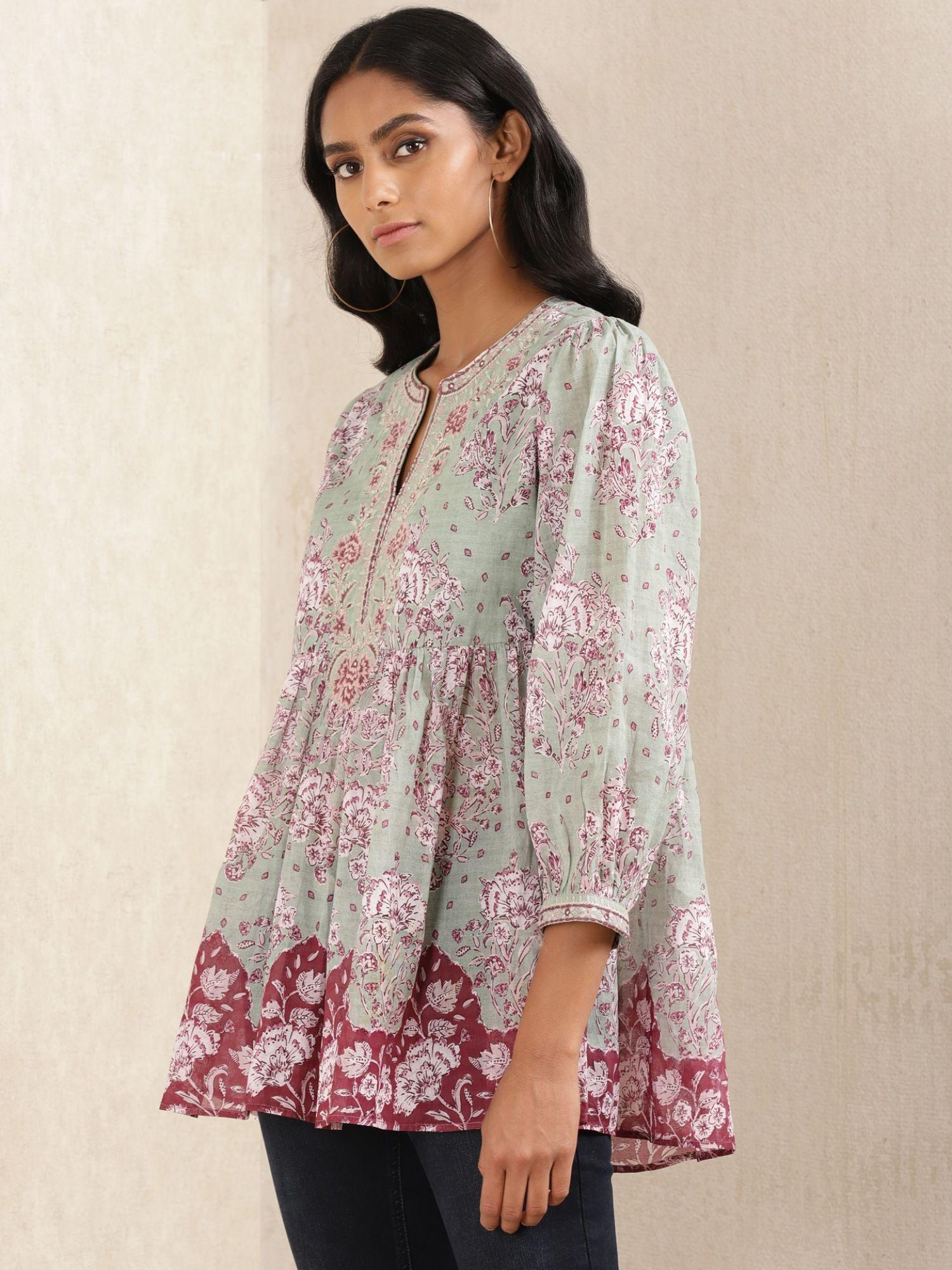 mint floral print kurti