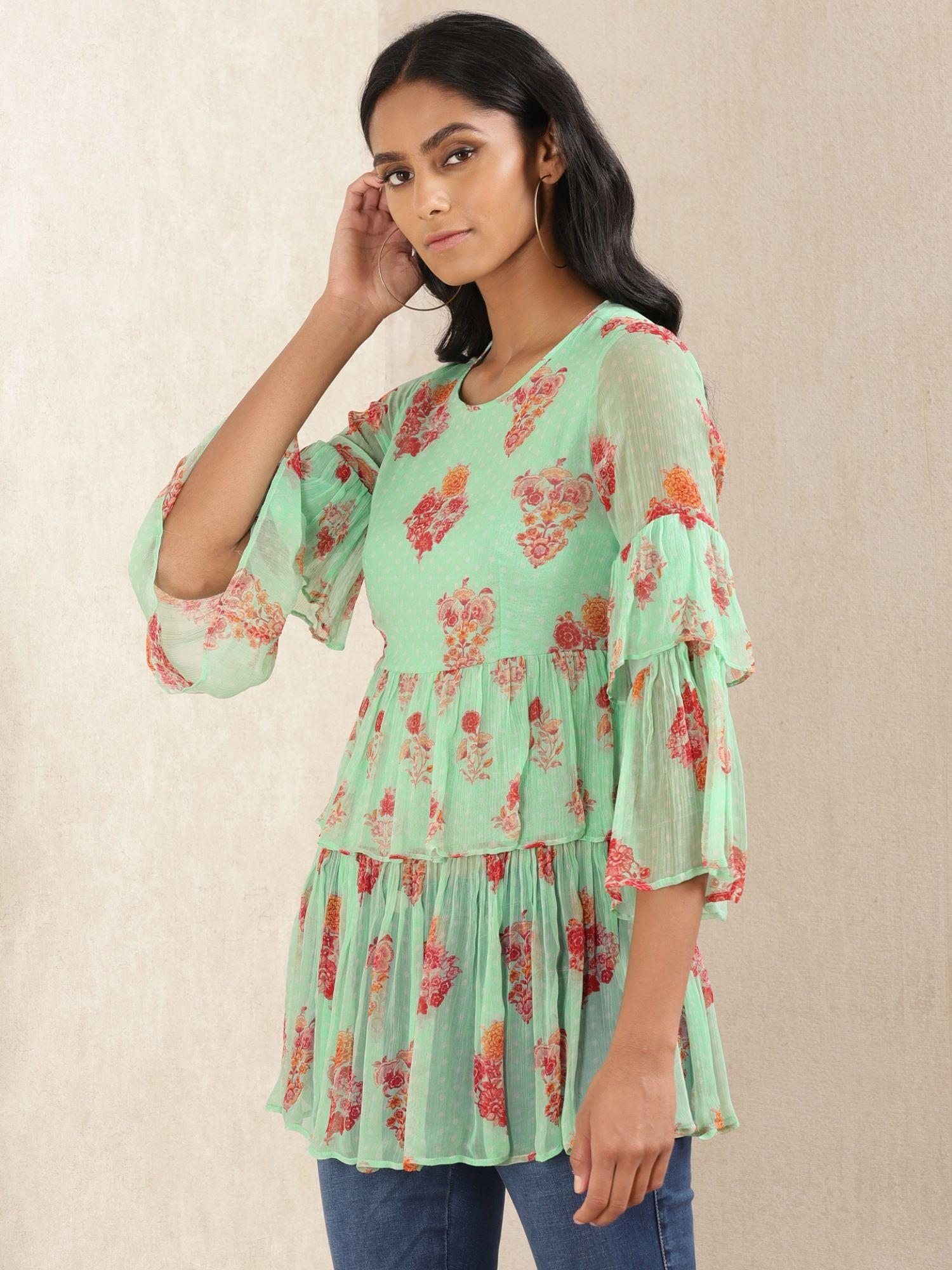 mint floral print kurti