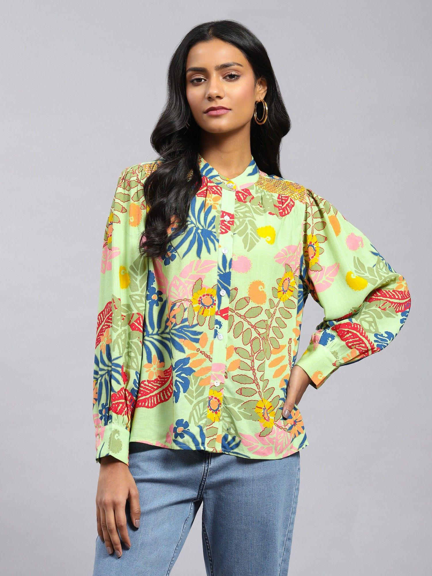 mint floral printed shirt