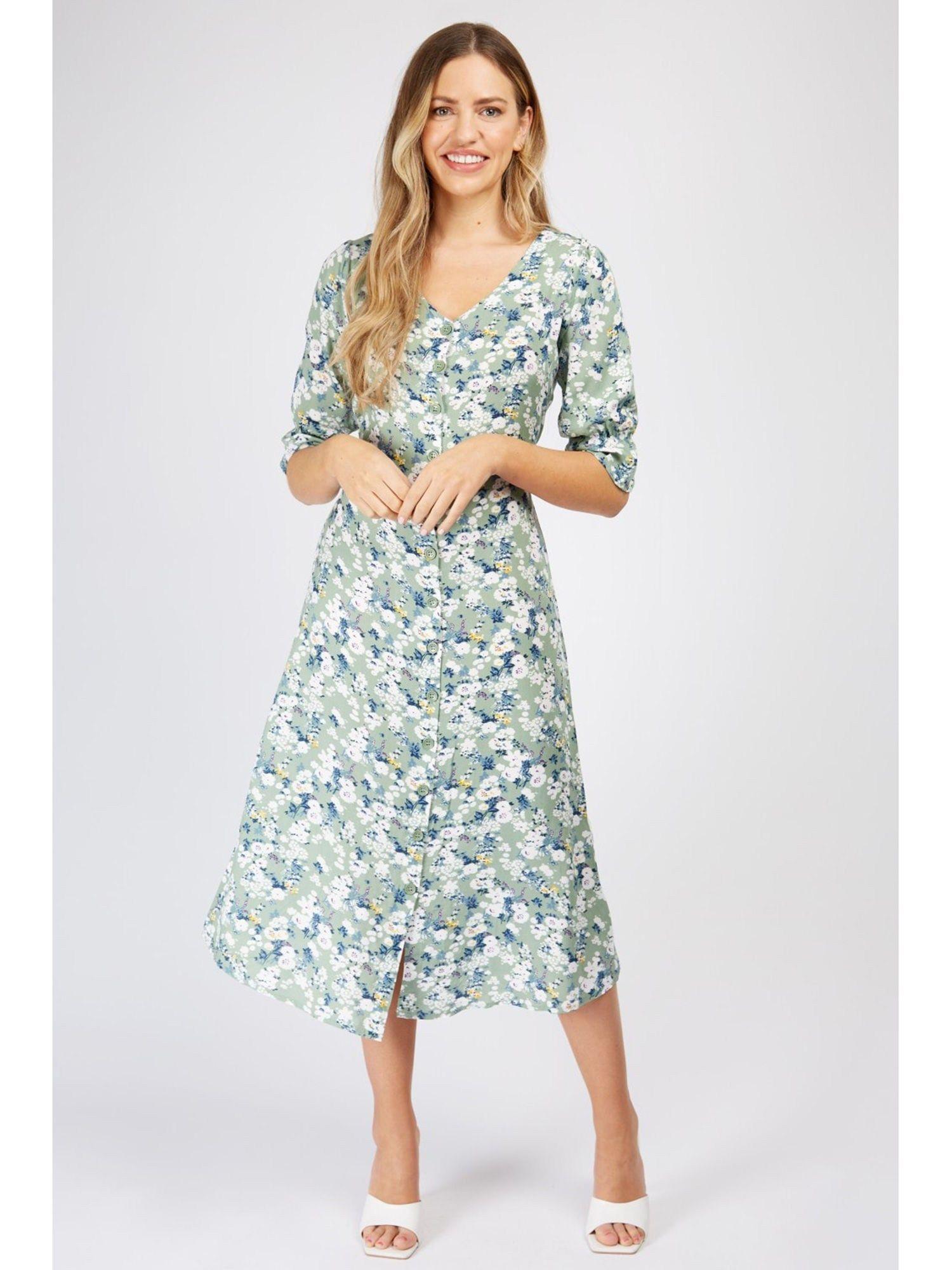 mint floral wrap midi dress