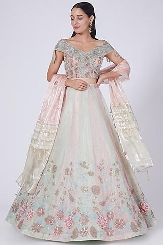 mint green & blush pink floral embroidered lehenga set