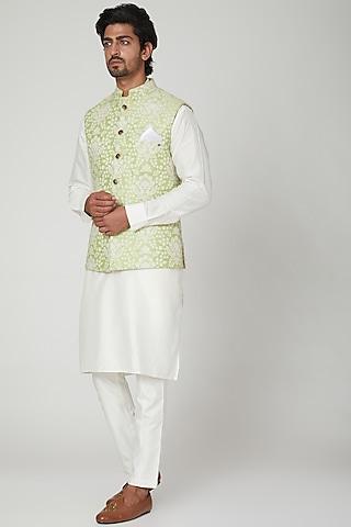 mint green & off white kurta set for boys