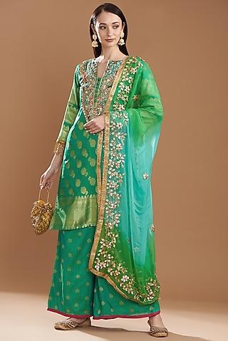 mint green banarasi brocade embroidered kurta set