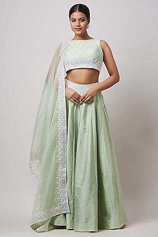 mint green blended silk lehenga set