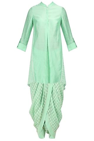 mint green chanderi brocade kurta and dhoti pants set