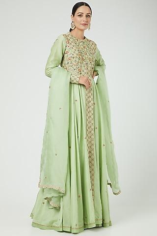 mint green chanderi kalidar anarkali set