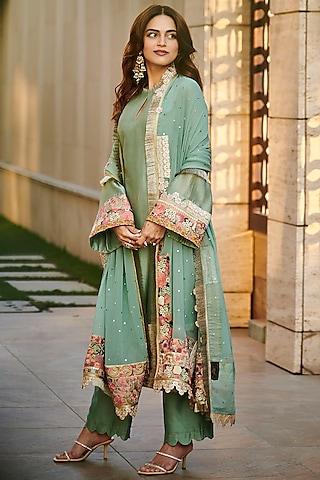 mint green chanderi kurta set