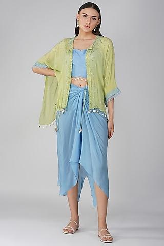 mint green chiffon asymmetric cape set