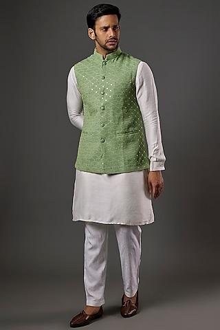 mint green chikankari embroidered nehru jacket
