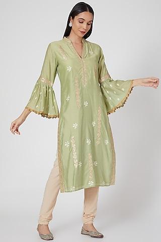 mint green cotton silk tunic