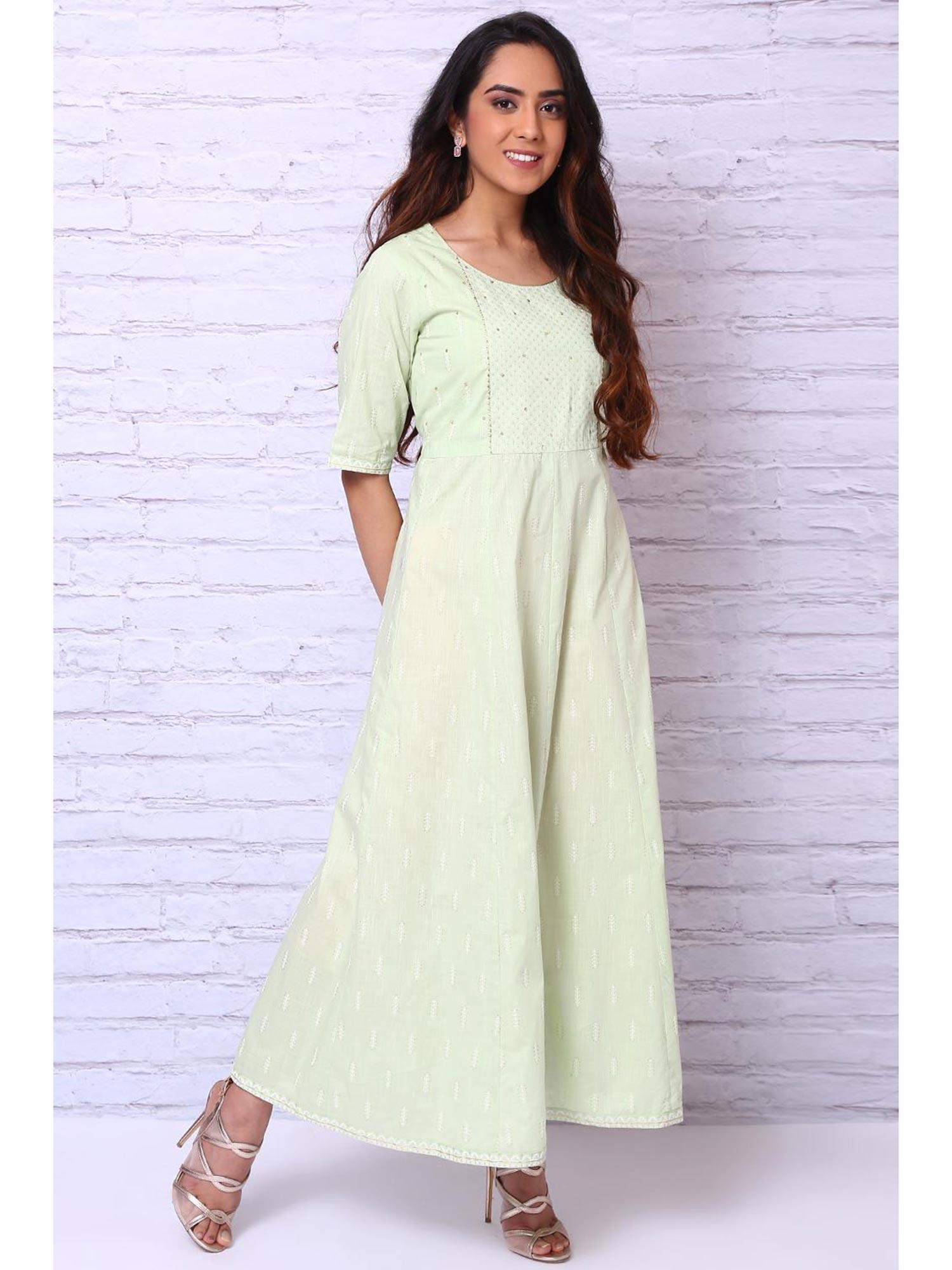 mint green cotton slub kalidar dress