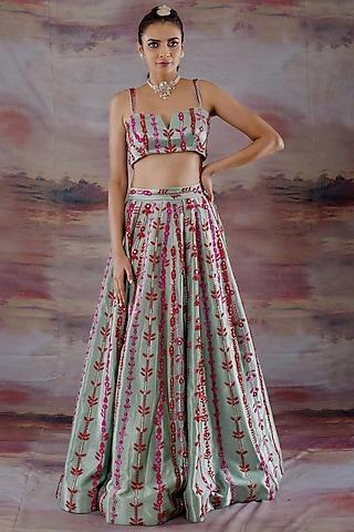 mint green cut-out & embroidered lehenga set